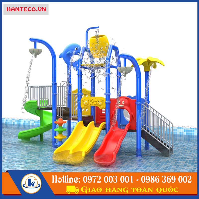Cầu trượt bể bơi Cá Heo 3 làn HCT15
