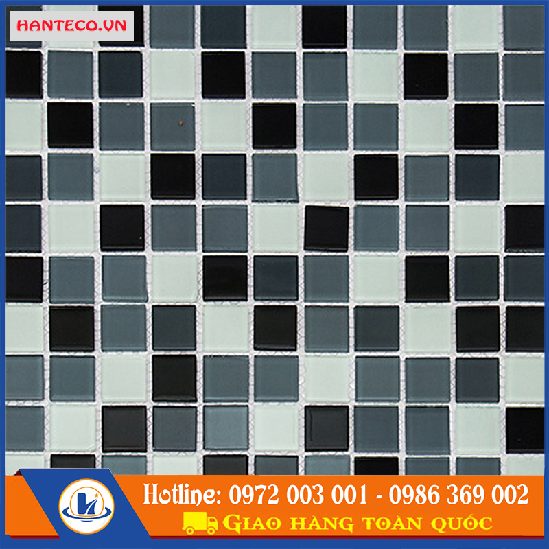 Gạch mosaic thủy tinh HTC 2596 đen, xám, trắng | A1